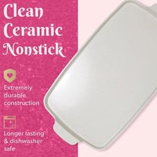 Paris Hilton Stovetop Griddle Pan, 17.8 x 10.5", Ceramic Nonstick, Pink