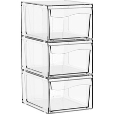 4.4"H Small Stackable Storage Drawers,3 Pack Pull Out Clear Acrylic Drawers O...