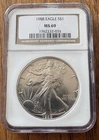 1988 Silver Eagle S$1 MS69 Brown Label NGC