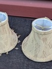Set of 5 Small Beige Clip on Chandelier Lamp Shades with Beaded Trim — photo 4