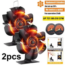 2X Wood Stove Fan 6-Blade Fireplace Fan for Wood Burning Stove Heat Powered fan
