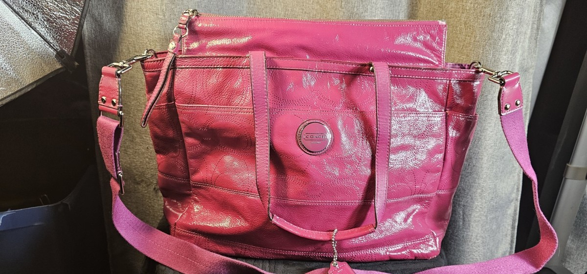 Coach F17940 Signature Fuchsia Pink XL Shoulder Diaper Bag Tote