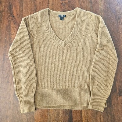 Paige V-Neck Cashmere Tan Sweater S Woven Pull Over Small