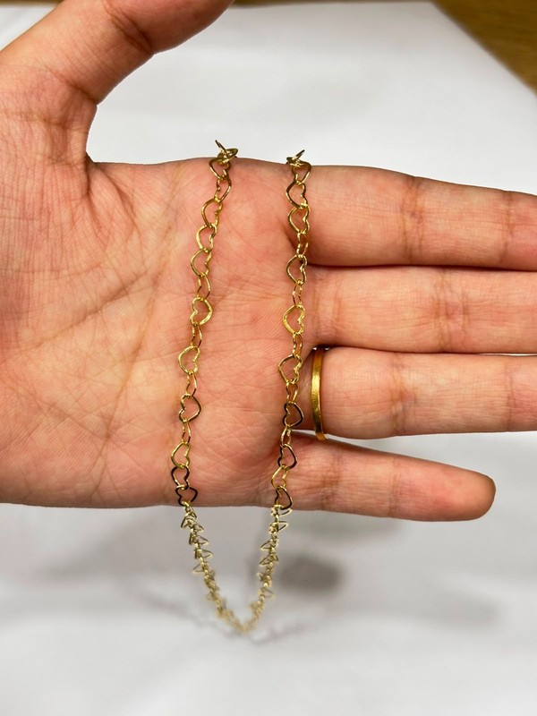 18K Yellow Gold Heart Link Chain Necklace Fashion Jewelry For Birthday Gift #376