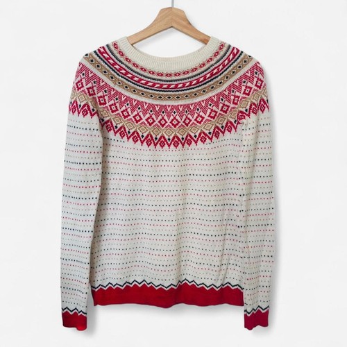 Talbots, Vintage Talbots Jumper Women's XS White Red Wool Mix Fair Isle Festive VGC