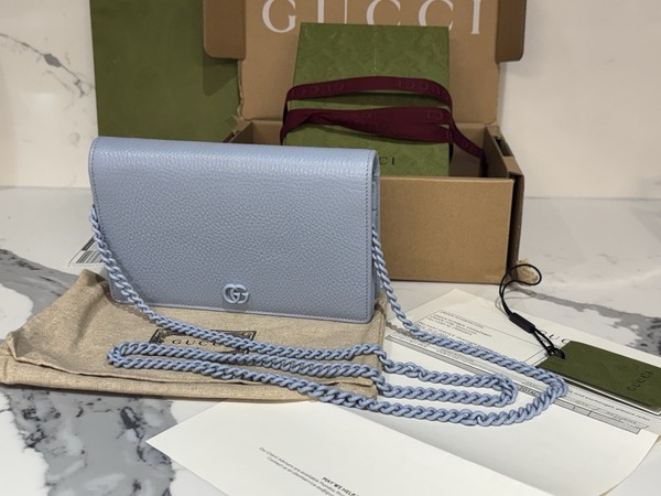 GG Gucci Marmont Mini Chain Bag. Pale Blue.