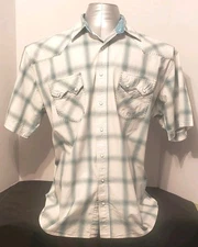 ROPER Mens XLarge White Plaid Pearl Snap Short Sleeve Pockets Western Cowboy