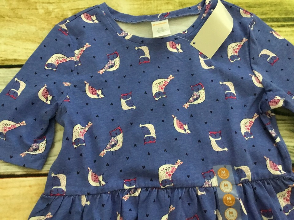 Gymboree Dress 4 7 8 Owl Print Knit Blue Dress Outlet NWT Elbow Length ...