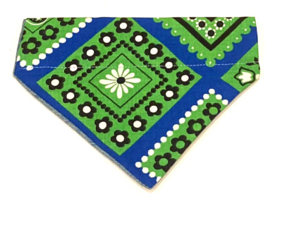 Over Collar Slide On Pet Dog Cat Bandana Scarf   GREEN & BLUE    SMALL