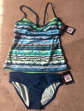 NEW 100 NIKE Women's Blue Green White 2 piece Bikini Sport Swimuit Size 6