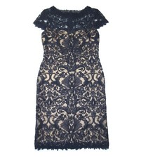NWT TADASHI SHOJI Sheath in Navy Nude Corded Embroidery Tulle Dress 12