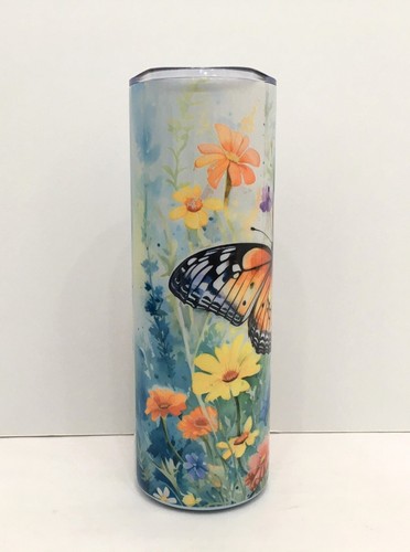 (1) NEW Butterfly w/Flowers Watercolor 20oz Insulated Straight Stainless Tumbler - Picture 4 of 7