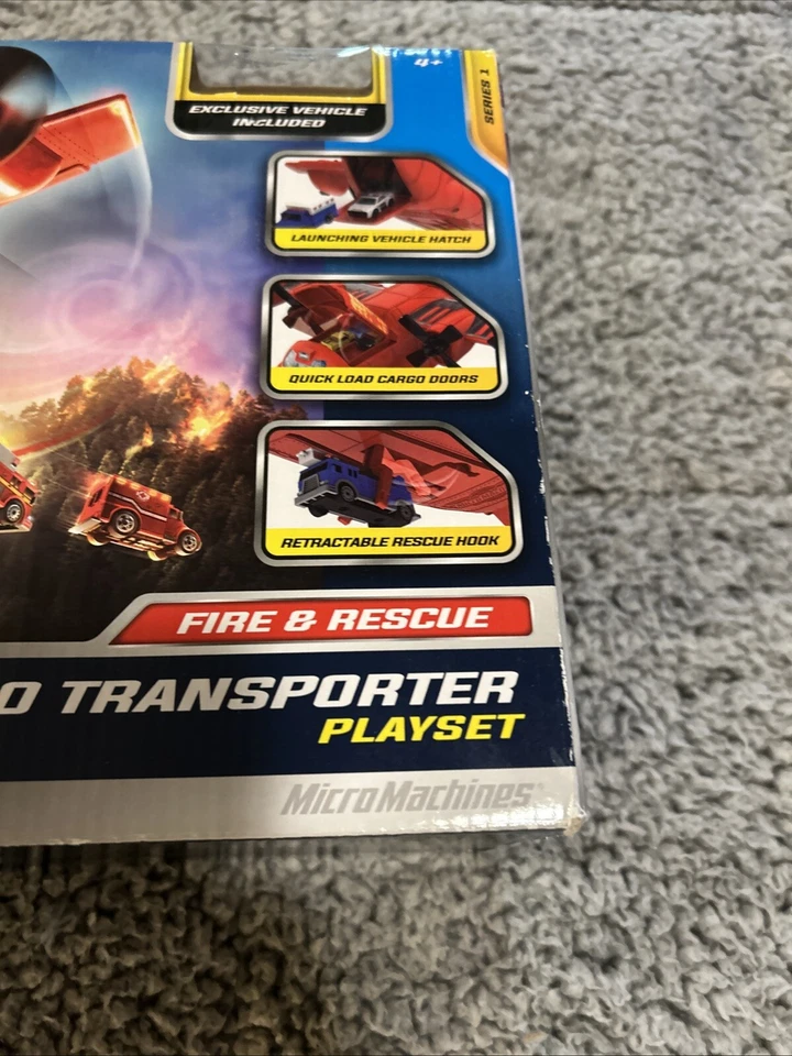 Micro Machines Fire & Rescue Cargo Transporter Playset Plane Holds 16+ Vehicles - Image 2 of 4