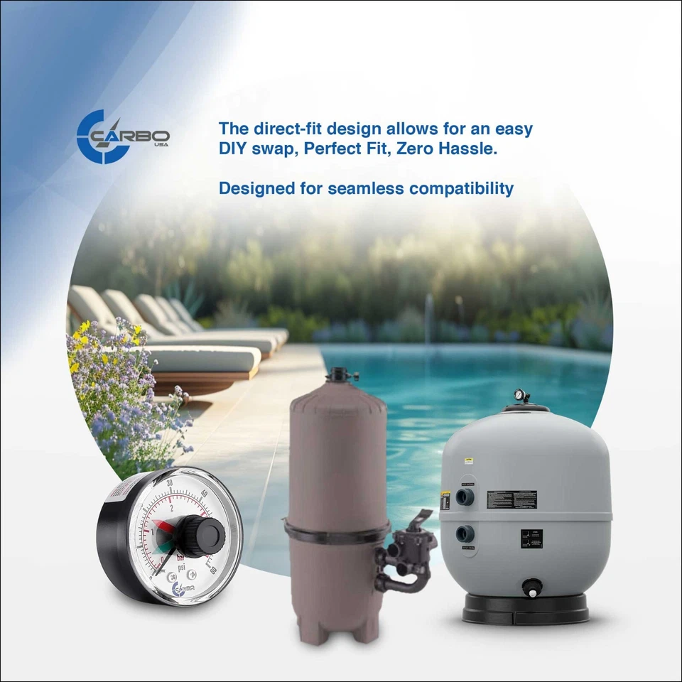 Pool Filter Pressure Gauge, 1/4" NPT, Back Mnt 0-60 PSI with Teflon - Image 3 of 4