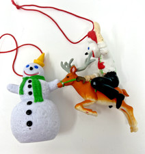 Jack in the Box Restaurant Reindeer Snowman Christmas Tree Ornament Lot Of 2