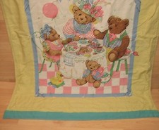 Handmade Teddies Quilt 44" x 32" Teddy Bear Green Yellow Comforter Baby Blanket