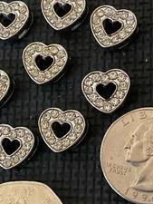 HEART SHAPE SLIDER CHARM - GORGEOUS! - SET OF 10 CHARMS EMBEDDED WITH CRYSTALS!