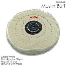 BesQual Muslin Buff - 4" x 30 ply, White, 12/Pk. High quality with uniform