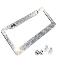 12 Rows Clearwhite Bling Crystal Rhinestone Metal License Plate Framefree Cap