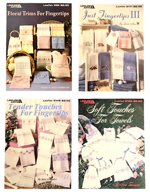 Lot of 4 Leisure Arts Counted Cross Stitch Border Pattern Leaflets Color Vtg 80s