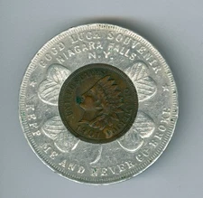 1901 Encased Indian Cent, NIAGARA FALLS, New York Souvenir 