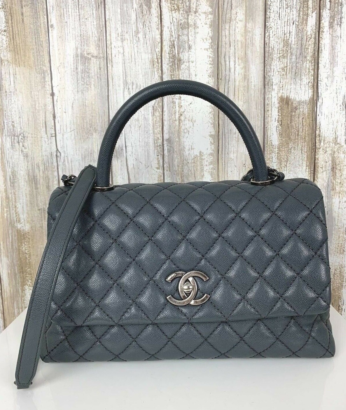 chanel caviar quilted small coco handle flap black