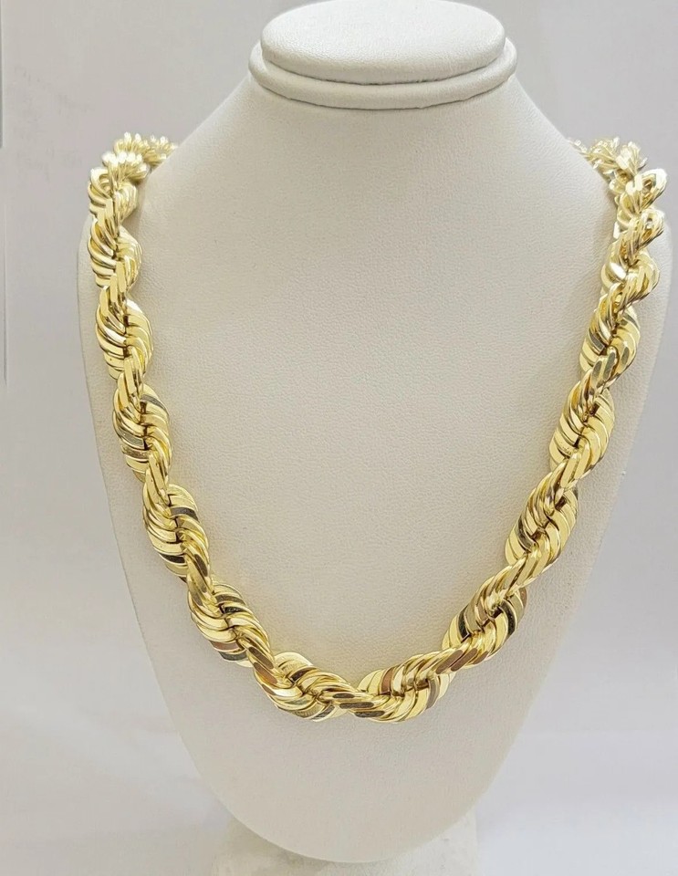 Real 10k Gold Rope Chain Necklace SOLID 18-30 Inch 3mm-10mm Diamond Cut ...