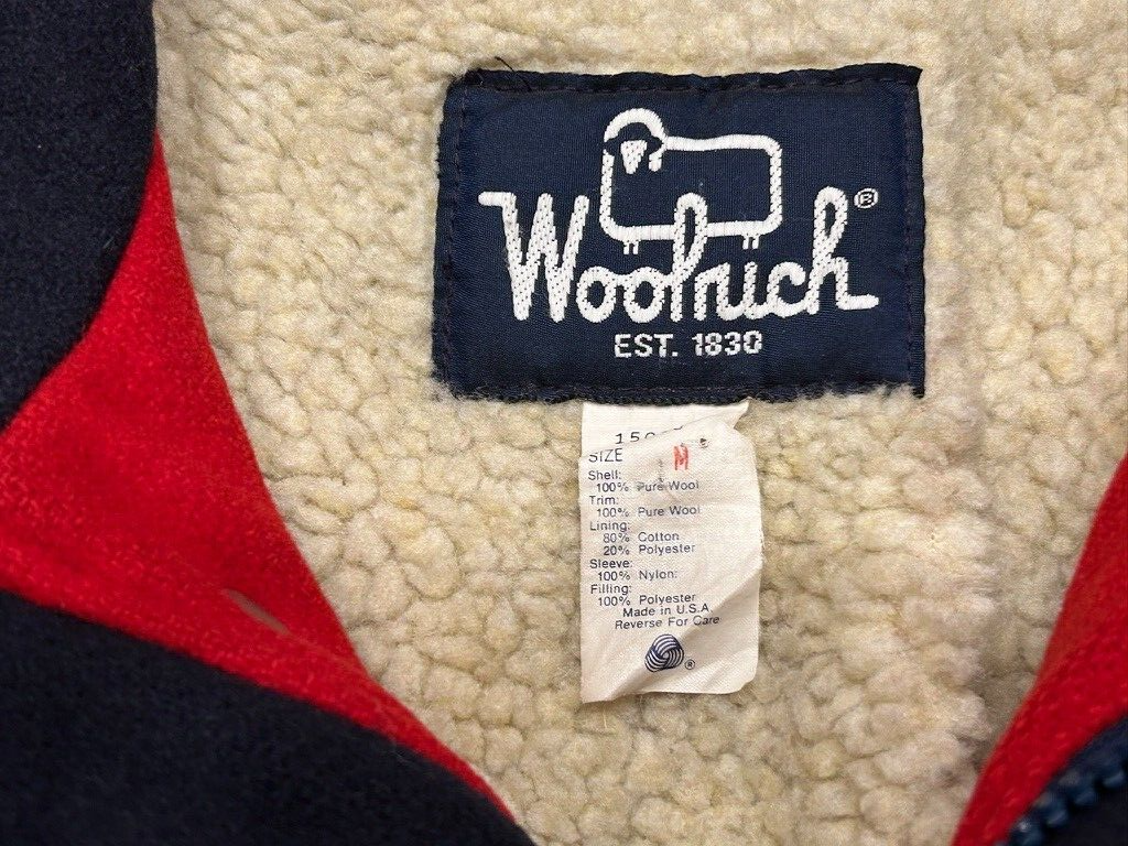 Vtg Woolrich Wool Bomber Jacket Red w/ Navy Blue Mens Medium