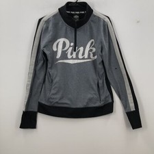 Victorias Secret Pink Womens Gray 1/4 Zip Pockets Pullover Sweatshirt Sz Medium