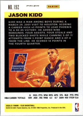 2020-21 Panini Flux Pulsar Factory Set Prizm #192 Jason Kidd
