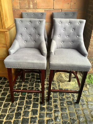 4x Grey Upholstered Bar Stools UK - Main Image