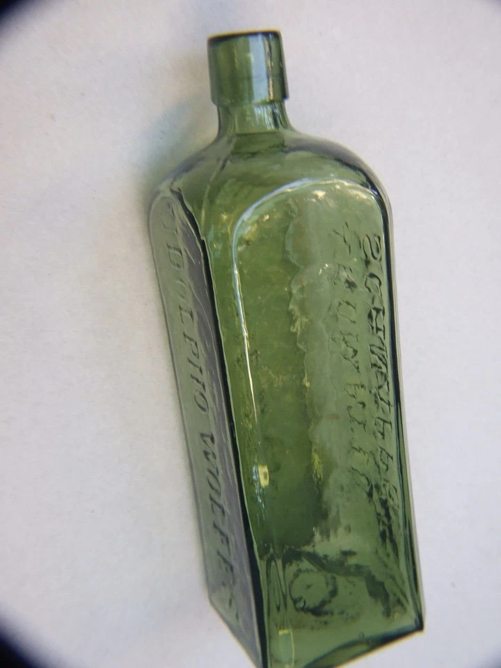 Antique 9'' H Bottle Green Glass Aromatic Schnapps Udolpho Wolfe's Schiedam VGC, - Image 3 of 4