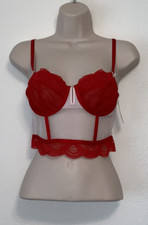 Auden Women's Pink Sheer Red Lace Bra Crop Top Unlined Adjustable Size S