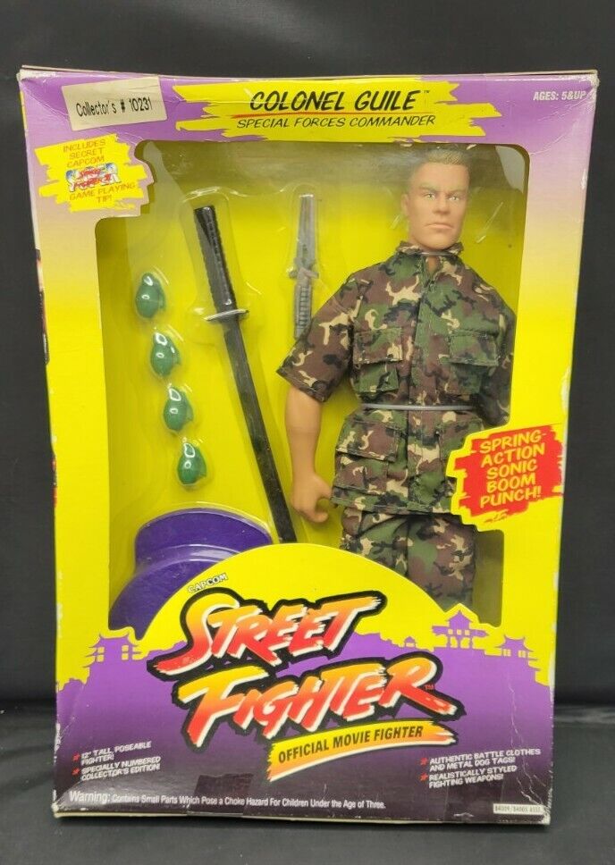 1993 Hasbro Capcom Street Fighter Movie COLONEL GUILE 12” Figure Box GI Joe