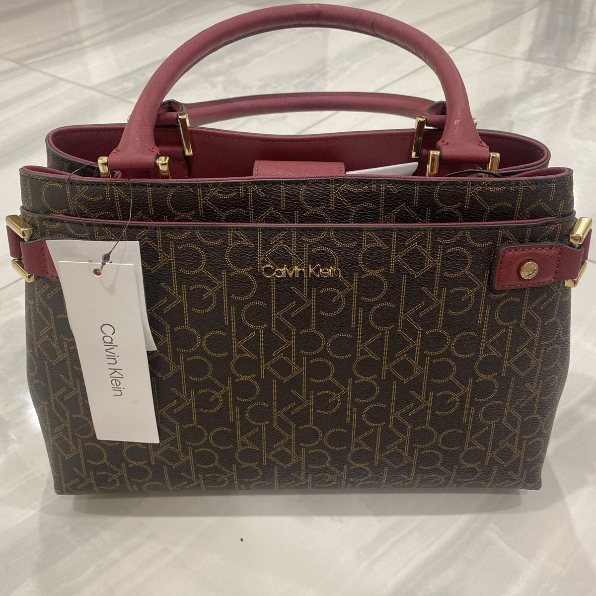 Calvin Klein Signature Satchel Purse Brown (Style H7DDJ6XG)