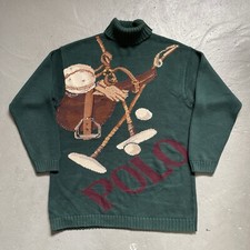 Vintage Polo Ralph Lauren Clubs Riding Turtleneck Knit Equestrian Sweater M