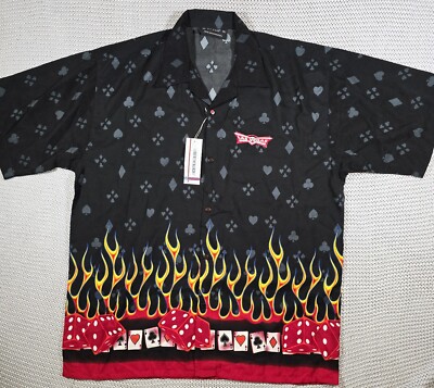 Stylo Button Up Shirt Men Sz 2XL Las Vegas Multicolor Flames Poker Dice AOP
