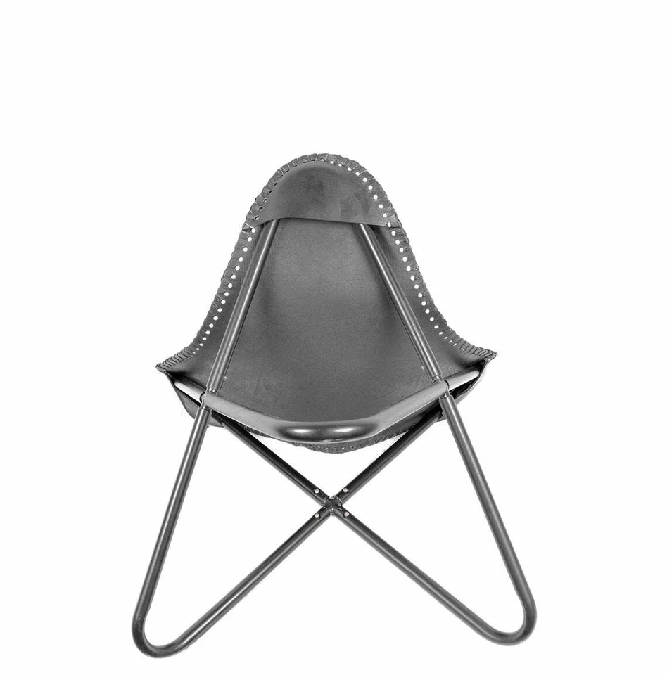 Buffalo Vintage Black Leather Butterfly Footstool Rest Butterfly Folding Stool - Image 4 of 4