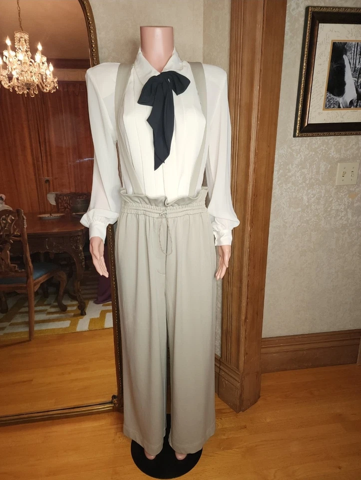 NUEVO SIN ETIQUETAS Tibi Desmontable Correa para el Hombro Bolsa de Papel Pantalones Talla Grande Gris Mono Ancho