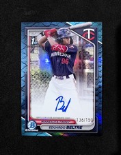 2024 Bowman Chrome #CPA-EB Eduardo Beltre 1st Auto Reptilian Blue Refractor /150