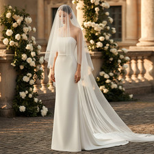 Two Layer Wedding Veil Ivory Cathedral Length Bridal Veil Cut Edge with comb 03