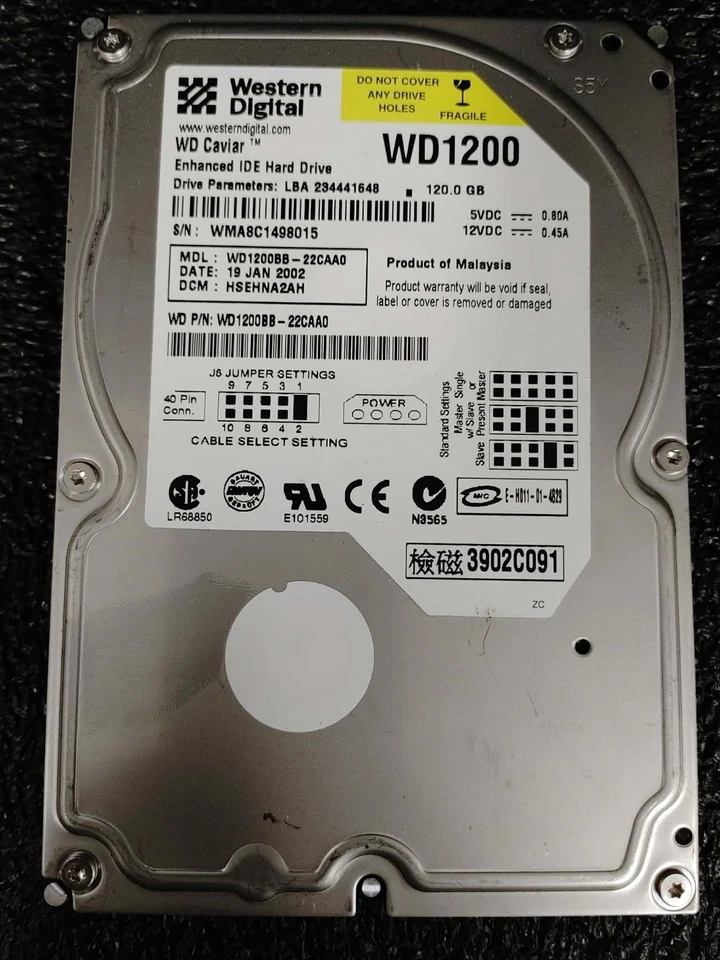WD WD1200BB-22CAA0 120GB 7.2K RPM 2MB IDE ATA-100 3.5" HDD - Image 2 of 4