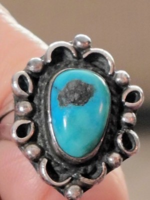 R509 Sterling Silber Türkis Ring Gr. 7,5 blaue Matrix 925 Southwest Boho 7,6 g