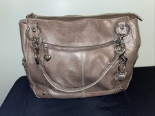 Kathy Van Zeeland Champagne Taupe Studded Print Shoulder Satchel W/charms