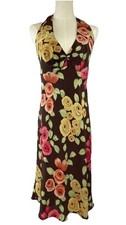 A.B.S by Allen Schwartz Y2K 100% Silk Babydoll Floral Midi Dress Size 8 Coquette