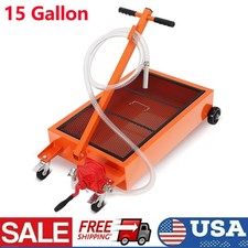 15 Gallon Low Profile Oil Drain Pan With Manual Pump  8 Ft Hose Oil Change Pan