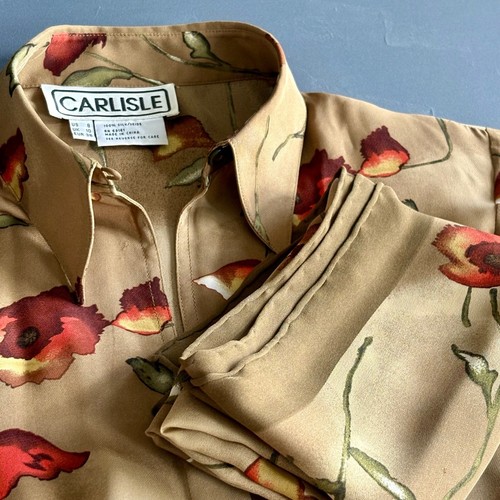 Women's Carlisle Silk Blouse & Scarf | Size 8 | Brown Autumn 1980s Vintage Set, Size 8, $46.7 - Photo 11