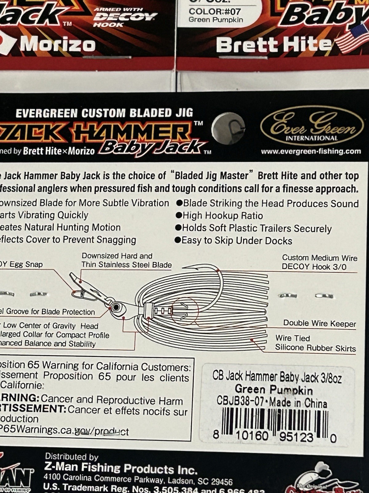 LOT OF 3 Baby Jack Hammer Zman Chatterbait Evergreen 3/8 Oz GREEN PUMPKIN COLOR - Image 3