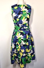 Hobbs Twitchill Dress Size 8 Blue Green Yellow Floral Linen Midi Wrap Belt