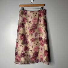 Vtg Dressbarn Floral Midi Skirt Roses Fairy Women's Large Y2K Feminine Romantic